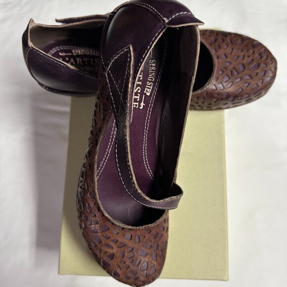 L’Artiste by Spring Step Melinda Mary Jane Shoes EU 40 Purple & Brown Leather - Picture 1 of 7
